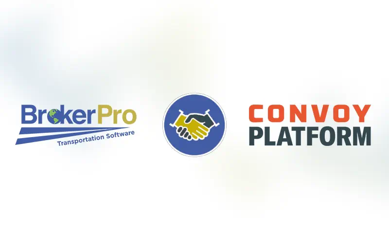 Graphic of the BrokerPro and Convoy logos with hands shaking between them.