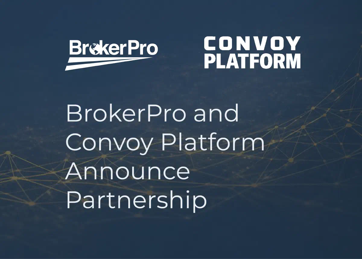 Graphic of the BrokerPro and Convoy logos with hands shaking between them.