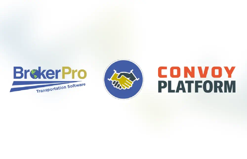 Graphic of the BrokerPro and Convoy logos with hands shaking between them.