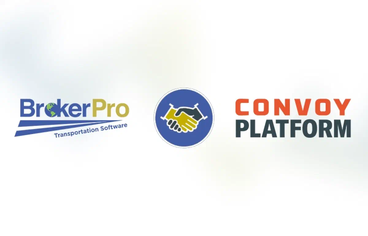 Graphic of the BrokerPro and Convoy logos with hands shaking between them.
