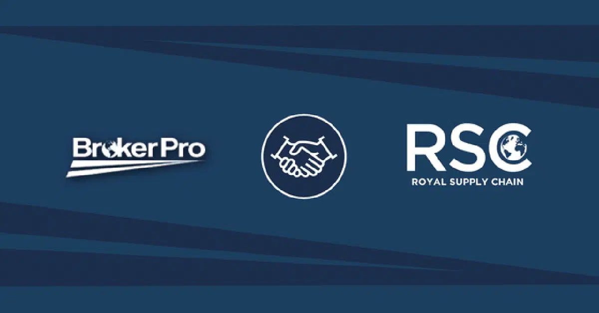 A graphic showing the BrokerPro and Royal Supply Chain logos.
