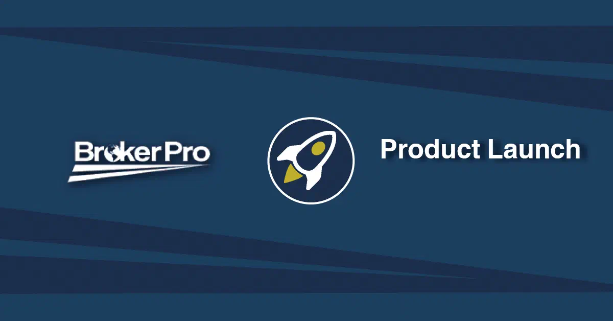Graphic showing BrokerPro logo and product announcement text.