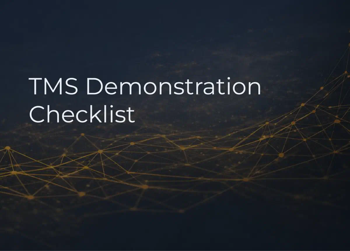 Graphic with a checkbox in the background. Includes phrase TMS Demo Checklist for Freight Brokers