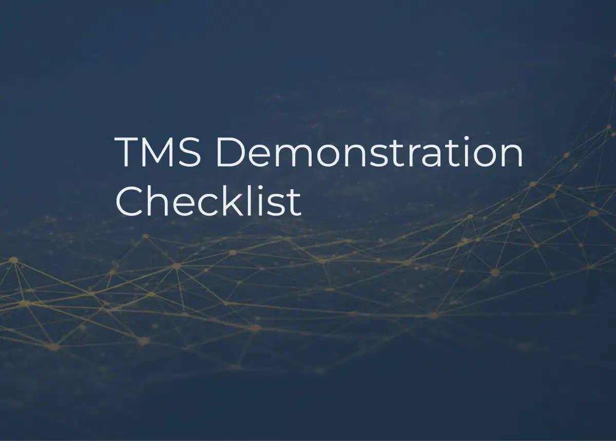 Graphic with a checkbox in the background. Includes phrase TMS Demo Checklist for Freight Brokers