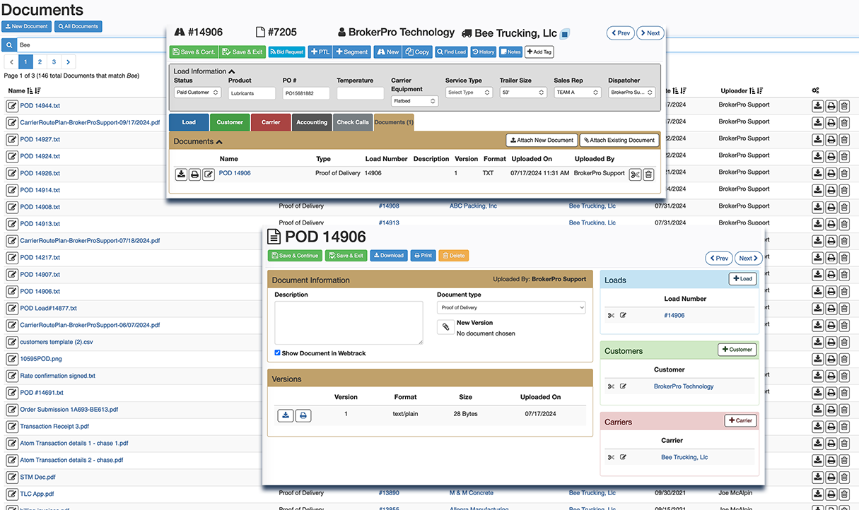 BrokerPro document management screenshot