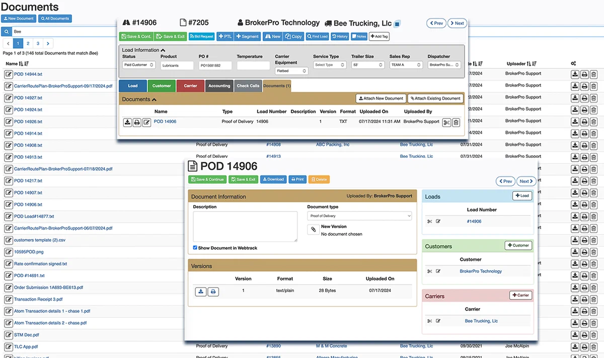 BrokerPro document management screenshot