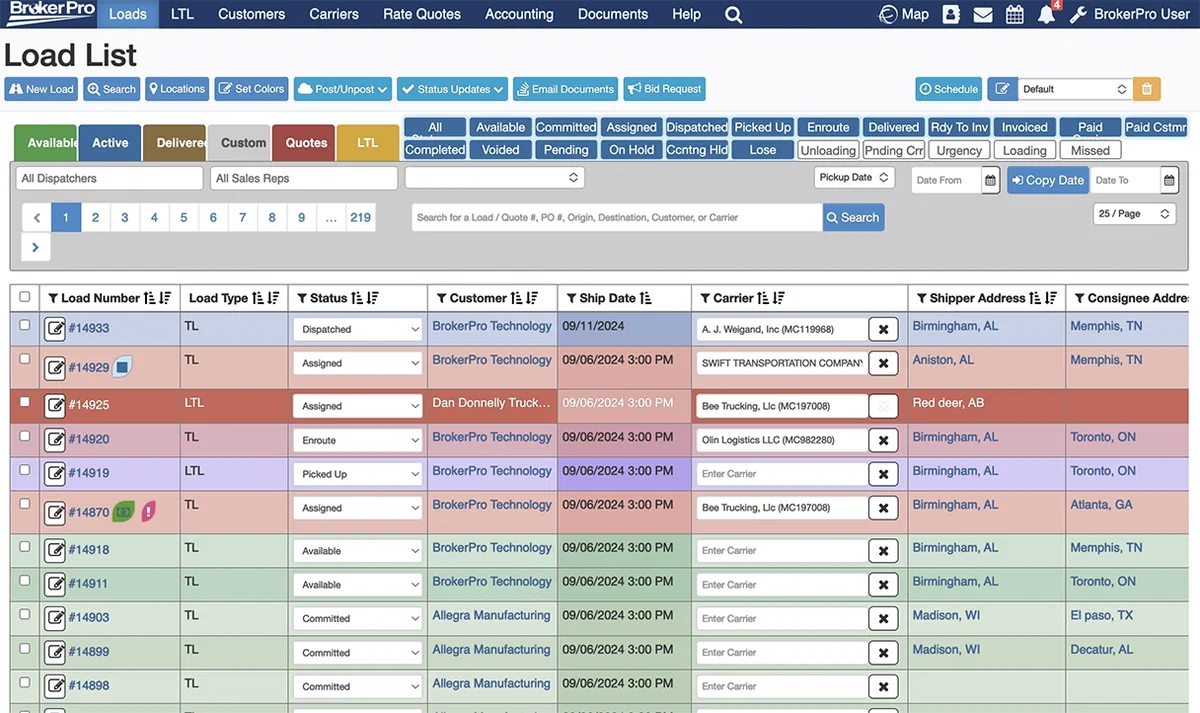 BrokerPro dynamic load list screenshot